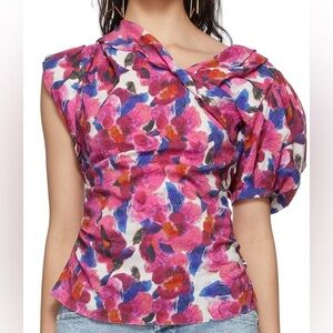 Isabel Marant Asymmetrical Sleeve Floral Wrap Top - Pink and Blue